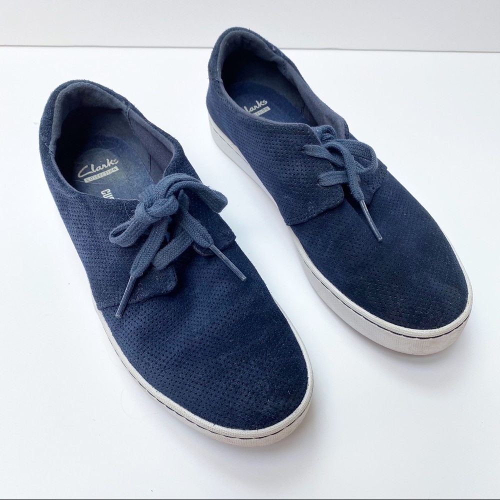 Clarks Dark Blue Suede Perforated Sneakers US7M